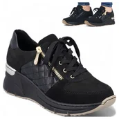 Półbuty damskie - Rieker SKÓRZANE Sneakersy Damskie na Koturnie Wygodne Półbuty Czarne 40 - miniaturka - grafika 1