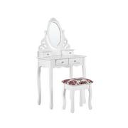Toaletki - Beliani Toaletka 4 szuflady owalne lustro i stołek biała AMOUR - miniaturka - grafika 1