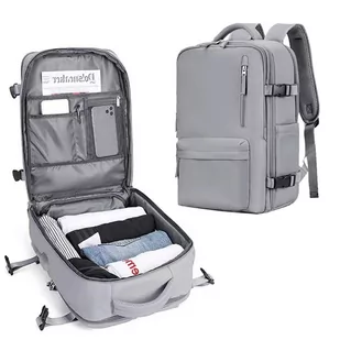 PLECAK turystyczny bagaż podręczny do samolotu torba podróżna szara - Plecaki - miniaturka - grafika 1
