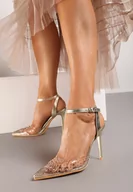 Czółenka - Złote Metaliczne Szpilki z Transparentną Cholewką i Cyrkoniami Mitanea - miniaturka - grafika 1