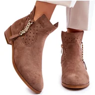 Botki damskie - Vinceza Damskie Zamszowe Botki Na Suwak Beżowe Belliano beżowy - miniaturka - grafika 1