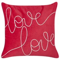 Poszewki na poduszki - BELIANI Poduszka dekoracyjna czerwona welurowa bawełniana 45 x 45 cm kwadratowa ręcznie robiona poducha z haftem w napis zdejmowane poszewki - miniaturka - grafika 1