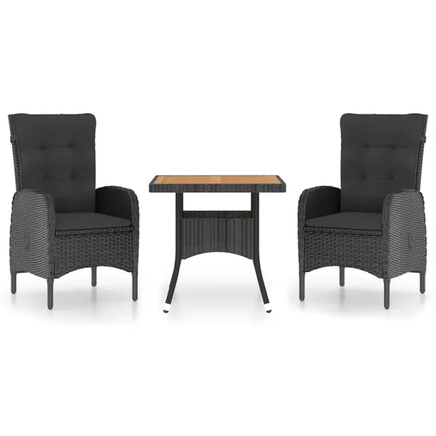 Zestaw ogrodowy czarny: stół 80x80x75 cm, 2 fotele 58x63x108 cm