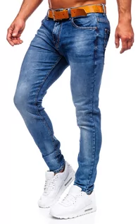 Spodnie męskie - Granatowe spodnie jeansowe męskie skinny fit z paskiem Denley 85095S0 - grafika 1