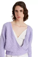 Swetry damskie - Trendyol Damski standardowy standardowy kardigan z dzianiny z dekoltem w serek, Fioletowy, L - miniaturka - grafika 1