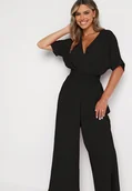 Kombinezony - Czarny Kopertowy Kombinezon z Gumką w Talii i Szerokimi Nogawkami Vimashea - miniaturka - grafika 1