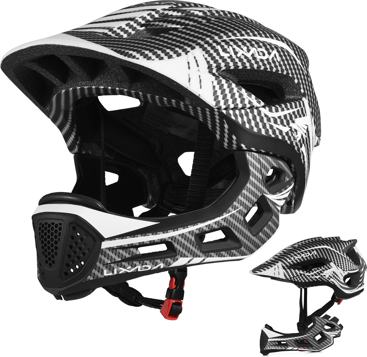 Kask rowerowy Lixada Kask dziecięcy Fullface Zdejmowany Kask dziecięcy Unisex 52-58 cm Kask dziecięcy 2 w 1 Zintegrowana regulacja rozmiaru - ze zdejmowaną osłoną podbródka Kask wewnętrzny na rowery, deskorolki