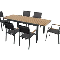 Meble ogrodowe - Zestaw mebli ogrodowych jadalnianych z aluminium i polywood - rozkładany stół dł. 170/230 cm i 6 sztaplowanych foteli - Naturalny jasny i antracytowy - miniaturka - grafika 1