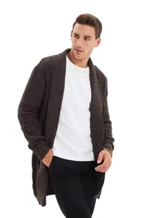 Trendyol Męski zwykły podstawowy szal kołnierz dzianina kardigan, Brązowy, S - Swetry męskie - miniaturka - grafika 1
