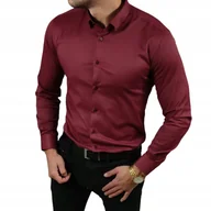 Koszule męskie - Klasyczna koszula slim fit bordowa elegancka ESP06 - XL - miniaturka - grafika 1