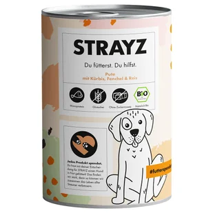 STRAYZ BIO, 6 x 400 g - Bioindyk z biodynią, biokoprem włoskim i bioryżem - Mokra karma dla psów - miniaturka - grafika 1