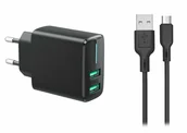 Ładowarki do telefonów - Ładowarka Sieciowa 2x USB 3,4A + kabel Micro USB 1m - miniaturka - grafika 1