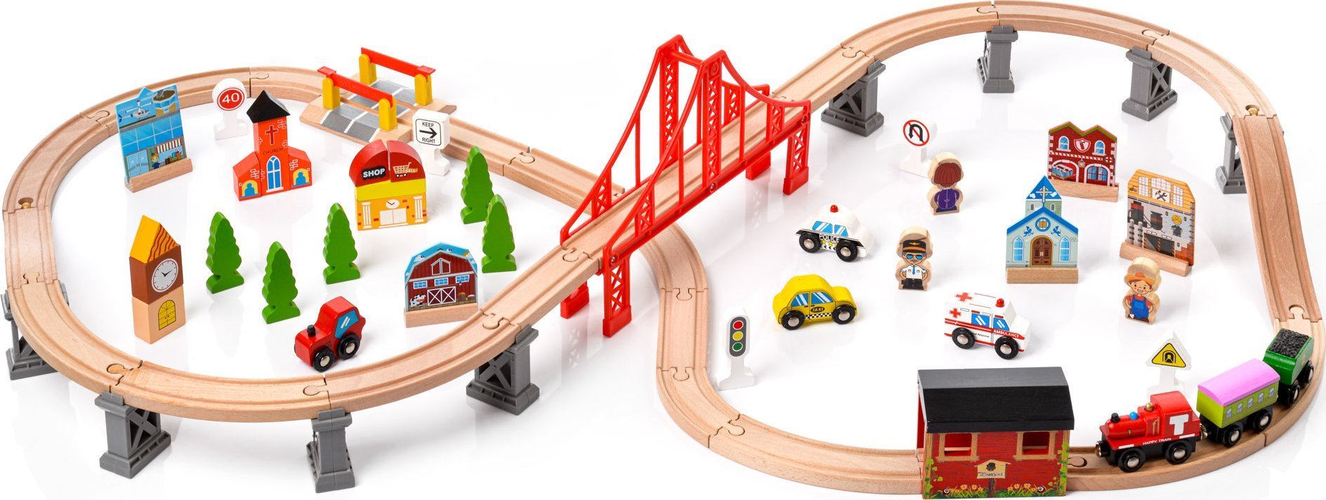 Ecotoys Drewniane tory kolejowe miasto Uniwersalny