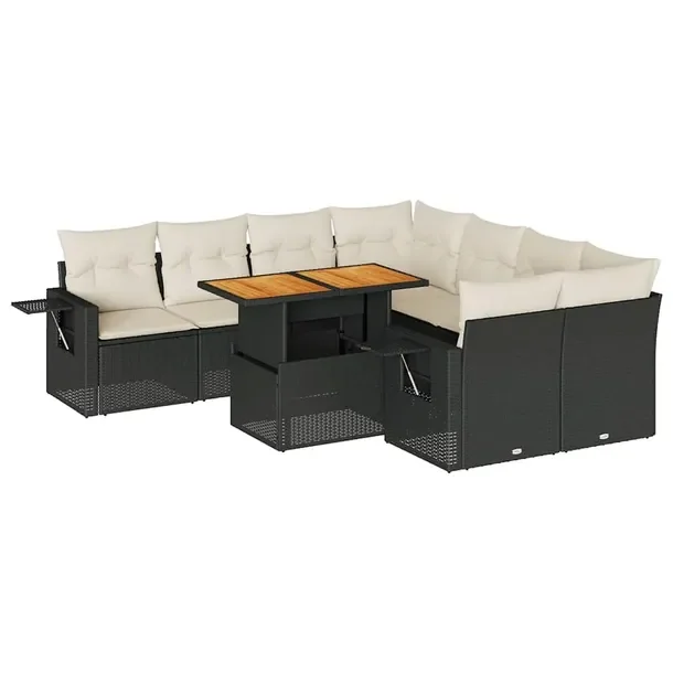 Zestaw mebli ogrodowych z rattanem PE, czarny, wymiary: 62x62x69 cm, 55x55