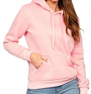 Bluzy damskie - Damska bluza dresowa kangurka z kapturem ocieplana XL blady róż 38 - miniaturka - grafika 1