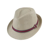Czapki męskie - Kapelusz letni trilby beżowy z paskiem EM 8 - EM Men's Accessories - miniaturka - grafika 1