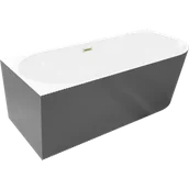 Wanny - Mexen Silo wanna wolnostojąca narożna lewa ryflowana 170 x 80 cm, biała/szara, przelew złoty szczotkowany - 52891708062L-55 - miniaturka - grafika 1