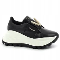 Półbuty damskie - CZARNE SNEAKERSY SKÓRZANE CARINII B8149-E50 PLATFORMA MODNE R.36 - miniaturka - grafika 1