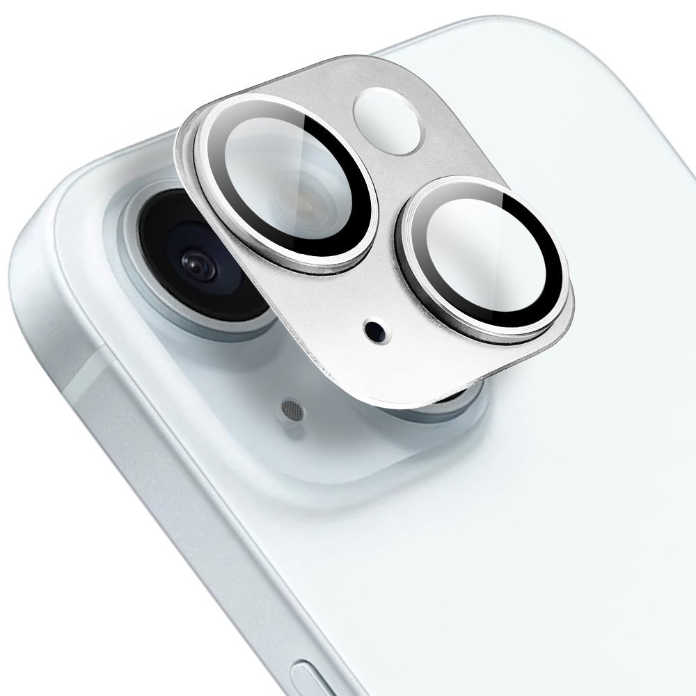 Metalowa osłona na cały aparat do iPhone 15 Plus, srebrna