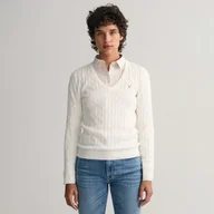 Swetry damskie - STRETCH COTTON CABLE V-NECK - miniaturka - grafika 1