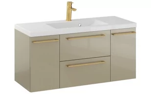 Szafka Wisząca Z Umywalką RON 100 cm D - Cappuccino Wysoki Połysk - Uchwyty Złote Szczotkowane - Szafki łazienkowe - miniaturka - grafika 1