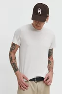 Koszulki męskie - Superdry t-shirt bawełniany męski kolor beżowy gładki - miniaturka - grafika 1