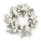 Ozdoby bożonarodzeniowe - Wianek świąteczny ośnieżony biały bożonarodzeniowy 30 cm - miniaturka - grafika 1