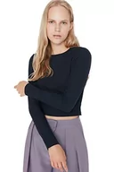 Body - Trendyol Damska damska odzież domowa dopasowana bodycon okrągły dekolt tkana bluzka koszulka, granatowy, M, granatowy, M - miniaturka - grafika 1