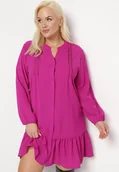 Sukienki - Fioletowa Koszulowa Sukienka Mini z Falbanką Brindel - miniaturka - grafika 1