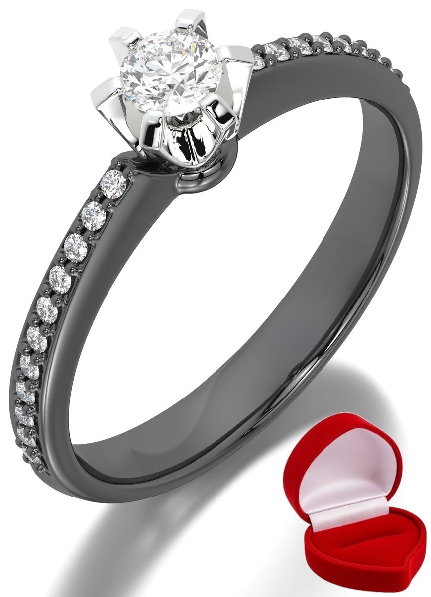 ZŁOTY PIERŚCIONEK ZARĘCZYNOWY 585 14k BRYLANT 0,14 ct CZARNE ZŁOTO R28