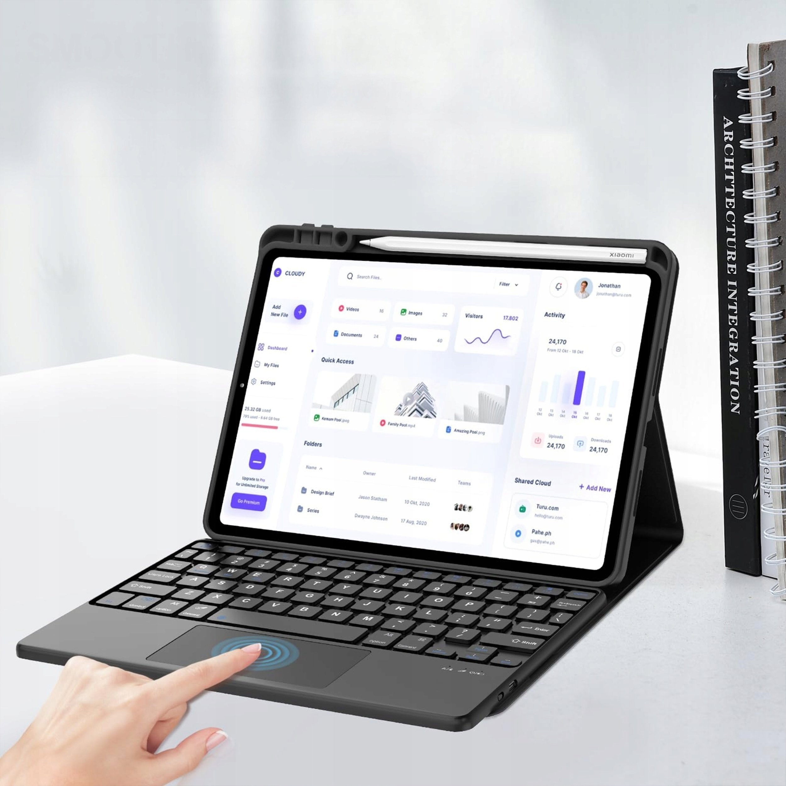 4kom.pl Etui i KLAWIATURA touchpad do Xiaomi Pad 7 / Pad 7 PRO 11.2 uchwyt na rysik, czarny