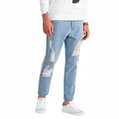 Spodnie męskie - Męskie spodnie jeansowe TAPERED FIT jasnoniebieskie V1 OM-PADP-0175 XL - miniaturka - grafika 1