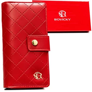 Damski portfel eko Rovicky na magnes elegancka pikowana pionowa portmonetka, czerwony - Portfele - miniaturka - grafika 1