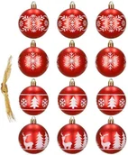 Bombki - Bombki choinkowe 7 cm 12 szt. zestaw ozdoby świąteczne zdobione półmatowe, czerwone białe UNIWERSALNY - miniaturka - grafika 1