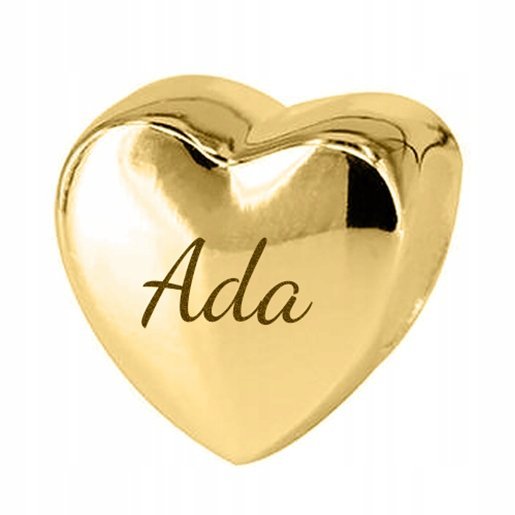 Charms Złoty Serce z Imieniem Grawerem Imię Ada SREBRO 925 + GRAWER