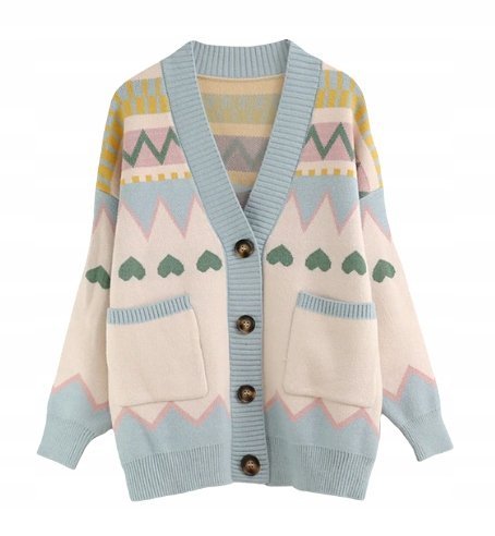 SWETER Z GUZIKAMI NIEBIESKI BLUE PASTELOWY Z SERDUSZKAMI