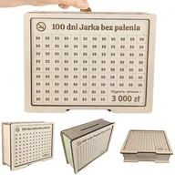 Skarbonki - Skarbonka wykreślana "Rzuć palenie" - personalizowana, z twoim celem i kwotą. Drewniana - miniaturka - grafika 1