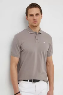 Koszulki męskie - Emporio Armani polo bawełniane kolor beżowy gładki - grafika 1