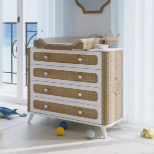 Komoda Rattanowa 4 Szuflady - Neige Coquillage - Komody dla dzieci - miniaturka - grafika 1