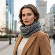 Apaszki i szaliki damskie - Komin damski Szary szal Wełniany Alpaka - miniaturka - grafika 1