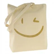 Torby i wózki na zakupy - TORBA bawełniana ecru 220g nadruk UŚMIECH BROKAT złoty torebka na zakupy - miniaturka - grafika 1