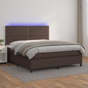Łóżka - Lumarko Łóżko kontynentalne z materacem i LED  brąz  ekoskóra 140x190cm - miniaturka - grafika 1
