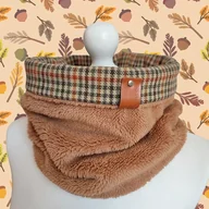 Apaszki i szaliki damskie - Komin Kratka - miękki brązowy - miniaturka - grafika 1