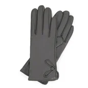 Rękawiczki - Damskie rękawiczki skórzane z ozdobnym guzikiem szare - miniaturka - grafika 1