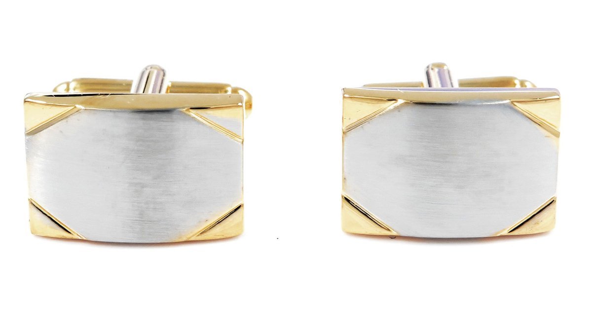 Srebrne prostokątne spinki do mankietów ze złotymi narożnikami N49