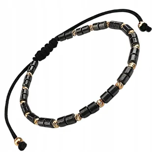 Złota Bransoletka Sznurkowa Damska 585 Diamentowane Kuleczki I Hematyty 14K - Bransoletki - miniaturka - grafika 1