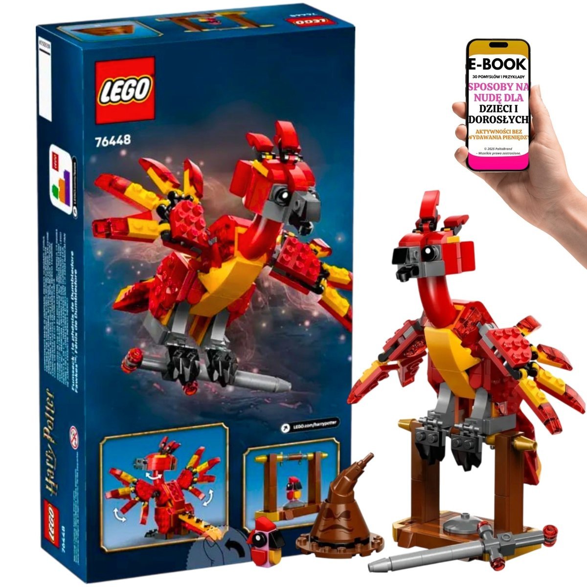 Magiczna figurka LEGO Fawkes™ – Feniks Dumbledore’a z ruchomymi skrzydłami i szponami Idealna ozdoba i zabawka dla fanów Harry’ego Pottera + EBOOK-3