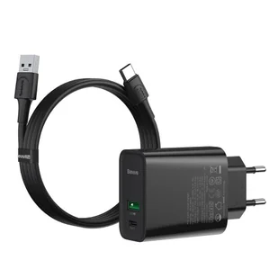 Baseus szybka ładowarka sieciowa USB / USB Typ C VOOC Quick Charge 4.0+ Power Delivery 3.0 + kabel USB - USB Typ C 1m czarny (TZCCFS-H01) - Ładowarki do telefonów - miniaturka - grafika 1