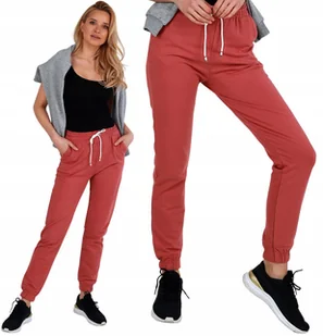 Dresowe SPODNIE damskie bawełna ściągacz RÓŻ - Dresy damskie - miniaturka - grafika 1