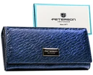 Portfele - Duży portfel damski granatowy PETERSON skóra naturalna i ekologiczna klasyczny na zatrzask - miniaturka - grafika 1
